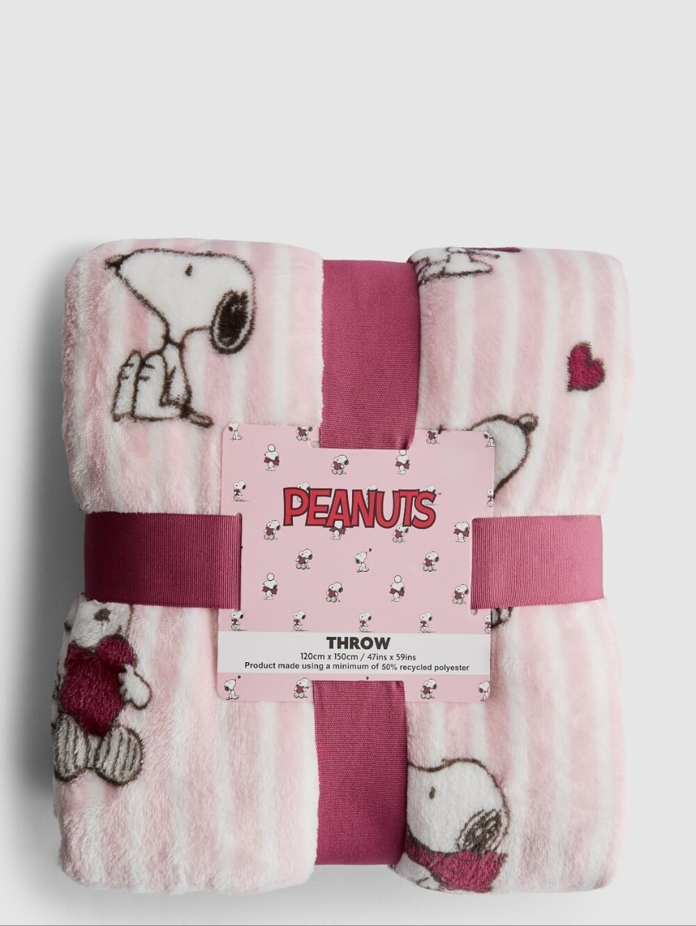 Peanuts Pink and White Snoopy Throw Blanket Primark